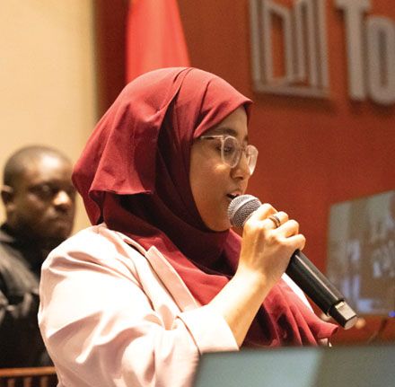 woman public speaking