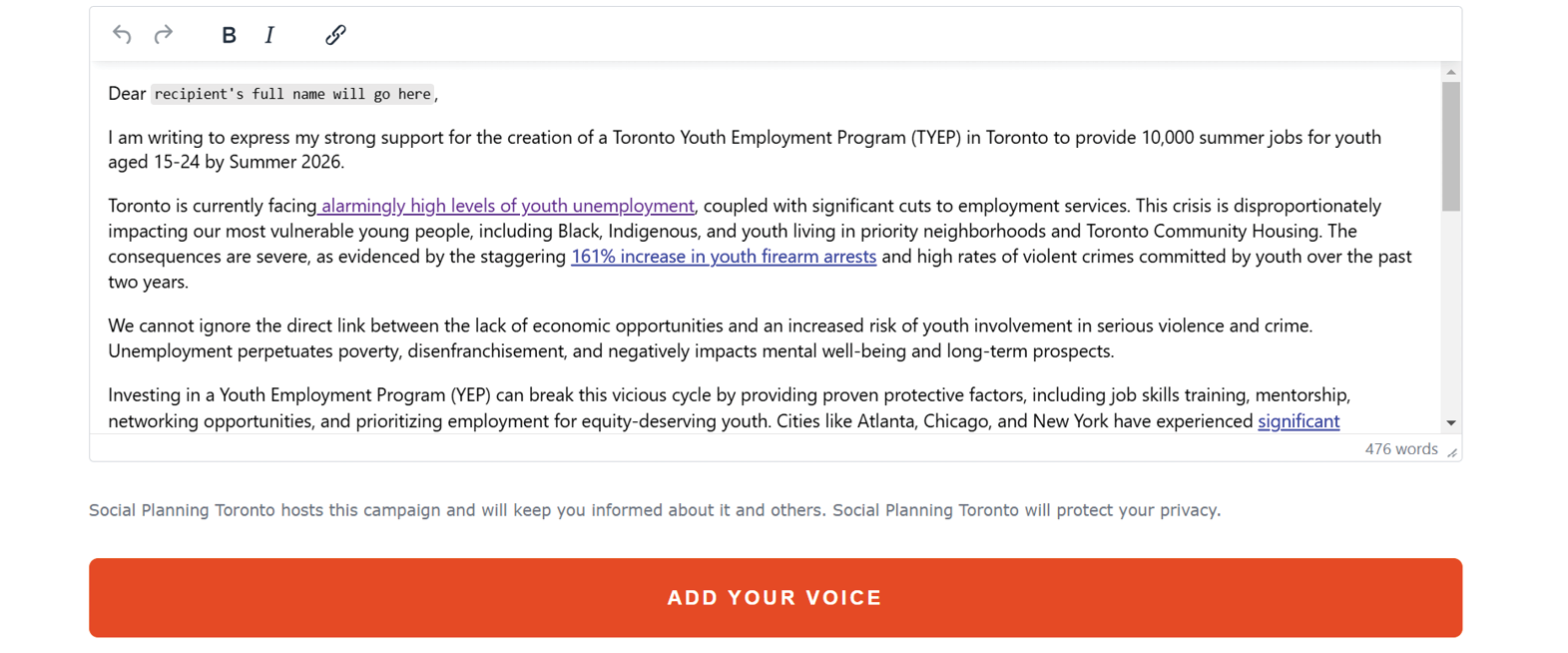 online petition screenshot