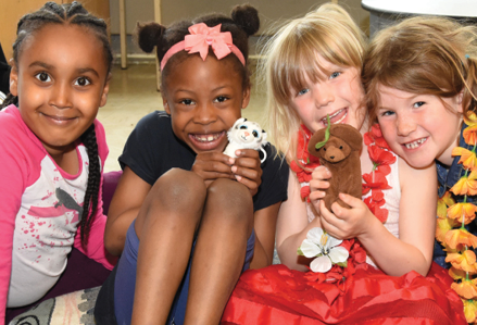 four girls with stuffed animals at the Winchester Child Care Centre