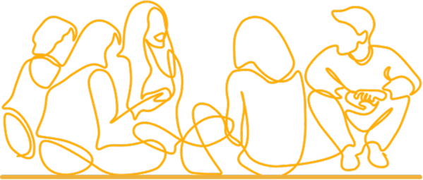 illustration of people sitting and chatting with each other